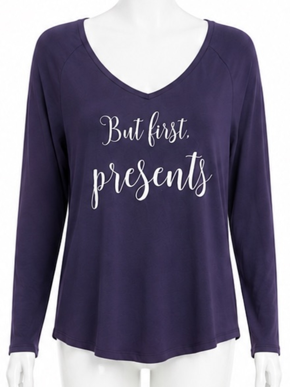 Gap Body But First Presents Long Sleeve V-Neck Top Navy size small